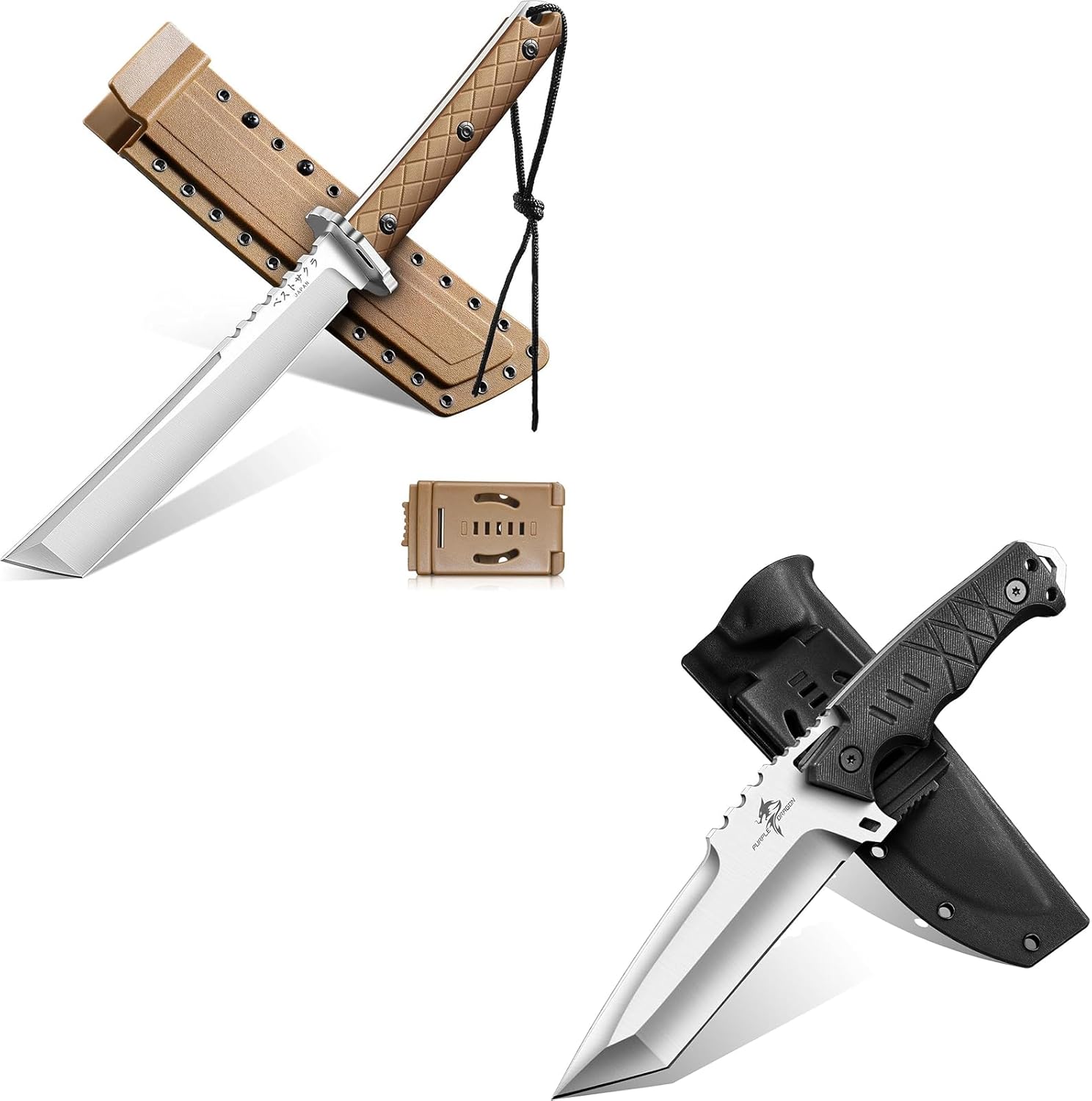 Purple Dragon Japanese Tanto Knife - D2 Steel Survival Knives for Camping