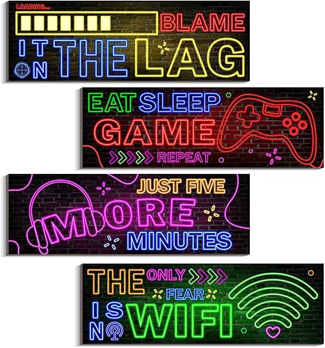 Creoate Decoración de habitación de jugadores 4 piezas de letrero divertido de juego para habitación de niños videojuegos arte de pared de madera