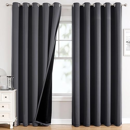 Miniatura 92 de ChrisDowa Cortinas 100% Opacas para Dormitorio con Forro Negro, 2 Capas Gruesas Totalmente Opacas con Aislamiento Térmico y Ojales, Cortinas de