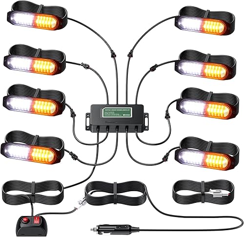 EYPINS Kit de luces estroboscópicas LED de montaje en superficie, luz estroboscópica intermitente de color ámbar blanco, 8 luces estroboscópicas