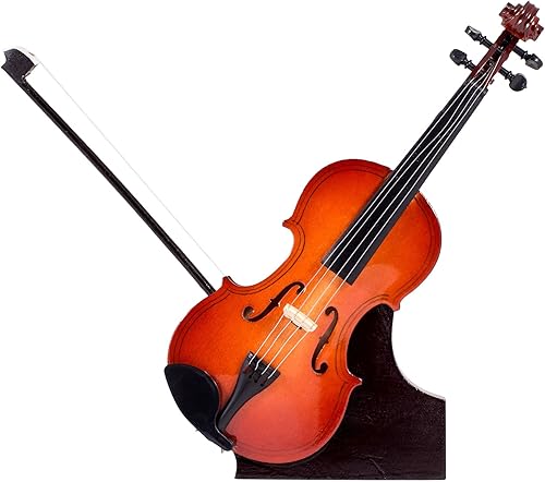 Miniatura 3 de Broadway Gifts - Violín de madera marrón de 71 pulgadas decoración en miniatura con soporte y estuche