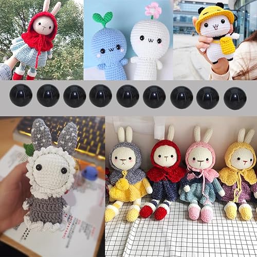 Miniatura 9 de Bestartstore 1 caja (50 unidades) Ojos de seguridad de plástico negro de 0.787 pulgadas con arandelas para proyectos Amigurumi, agujas de tejer,