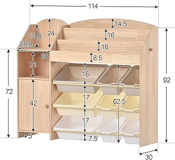 Amazon.co.jp: おもちゃ箱 本棚付き 天然木 収納ボックス/扉付き/大