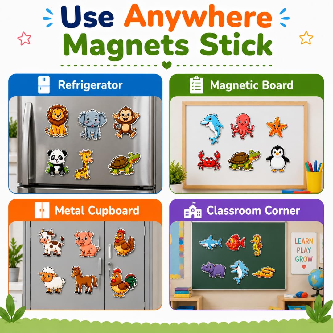 RufaStories Farm, Sea & Forest Animal Fridge Magnets Combo for Kids – 40 Pcs Fridge Magnet Stickers for Kids Learning – Toddler Learning Magnets, Educational Fridge Magnet Set 4