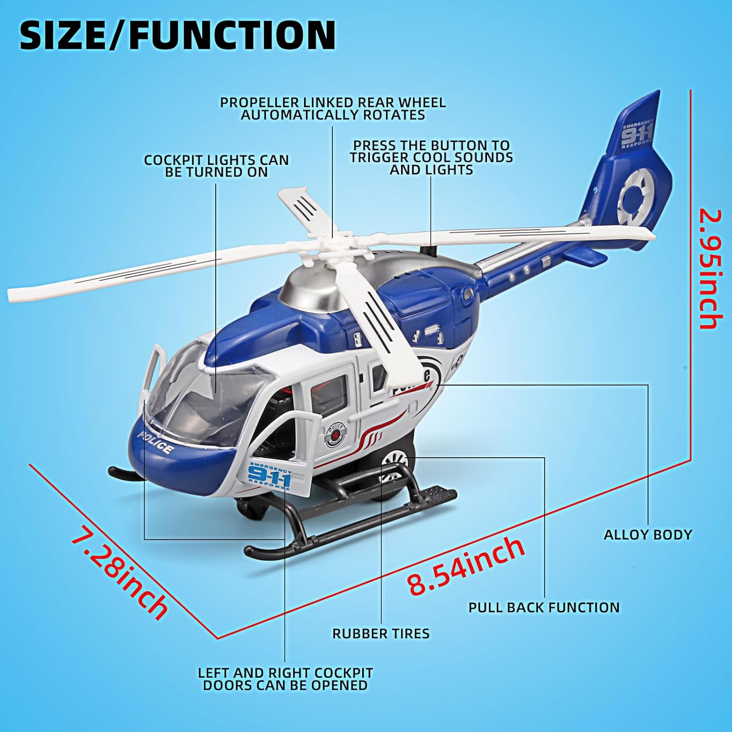 Kids Helicopter Toy Diecast Military Helicopters Model Kit,Pull Back Toy Helicopter with Lights and Sound,Toy Airplane with Rotatable Propeller,Helicopters Toys for Boys Age 4-7（Blue）