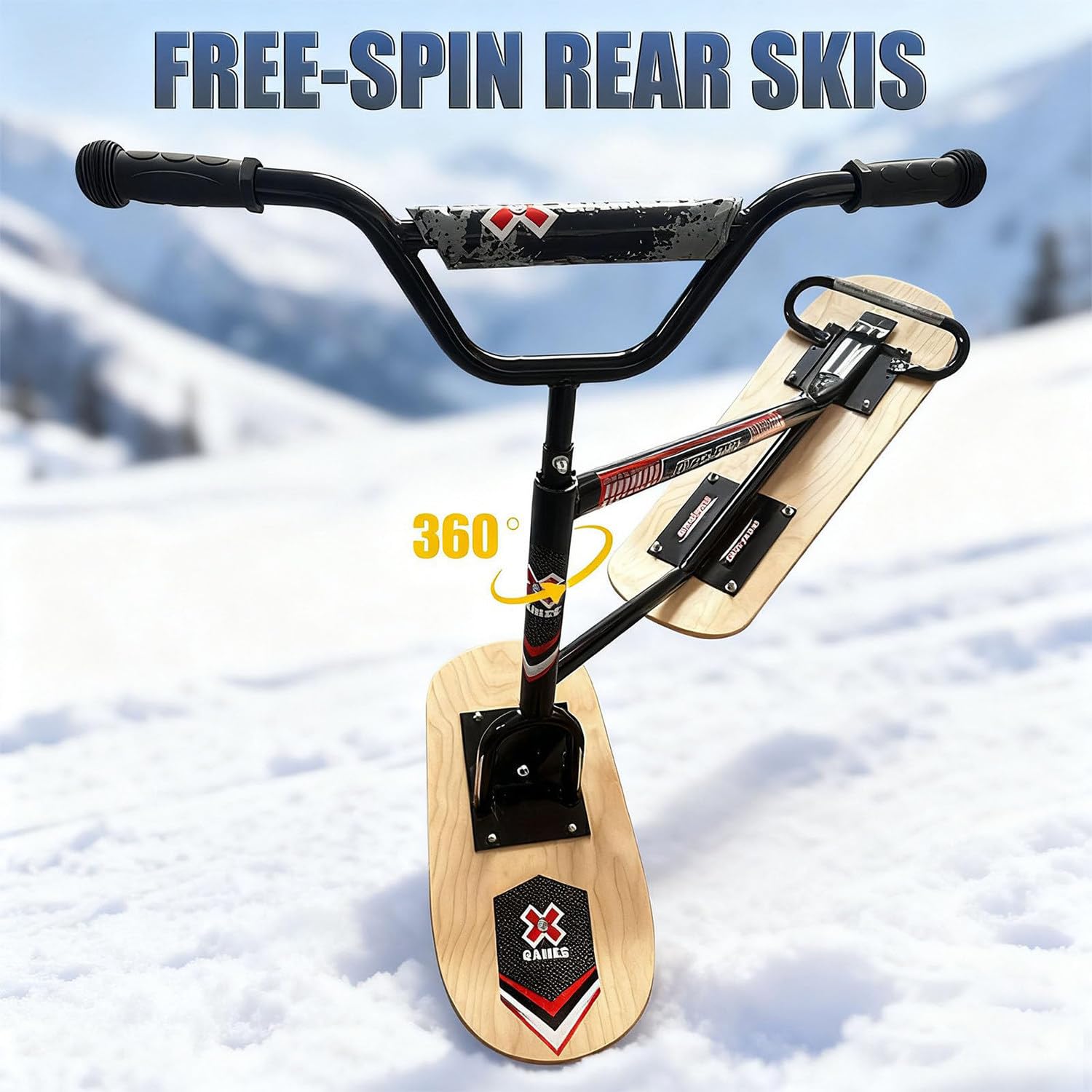 Snowboard per Adulti, Motoslitta Da Esterno, Con Sci a Rotazione Posteriore a 360°, Design a Triplo Rinforzo, Doppia Tavola, Capacità Di Carico Di 150 Kg, Per Sport All'aperto E Snowpark WoodColor