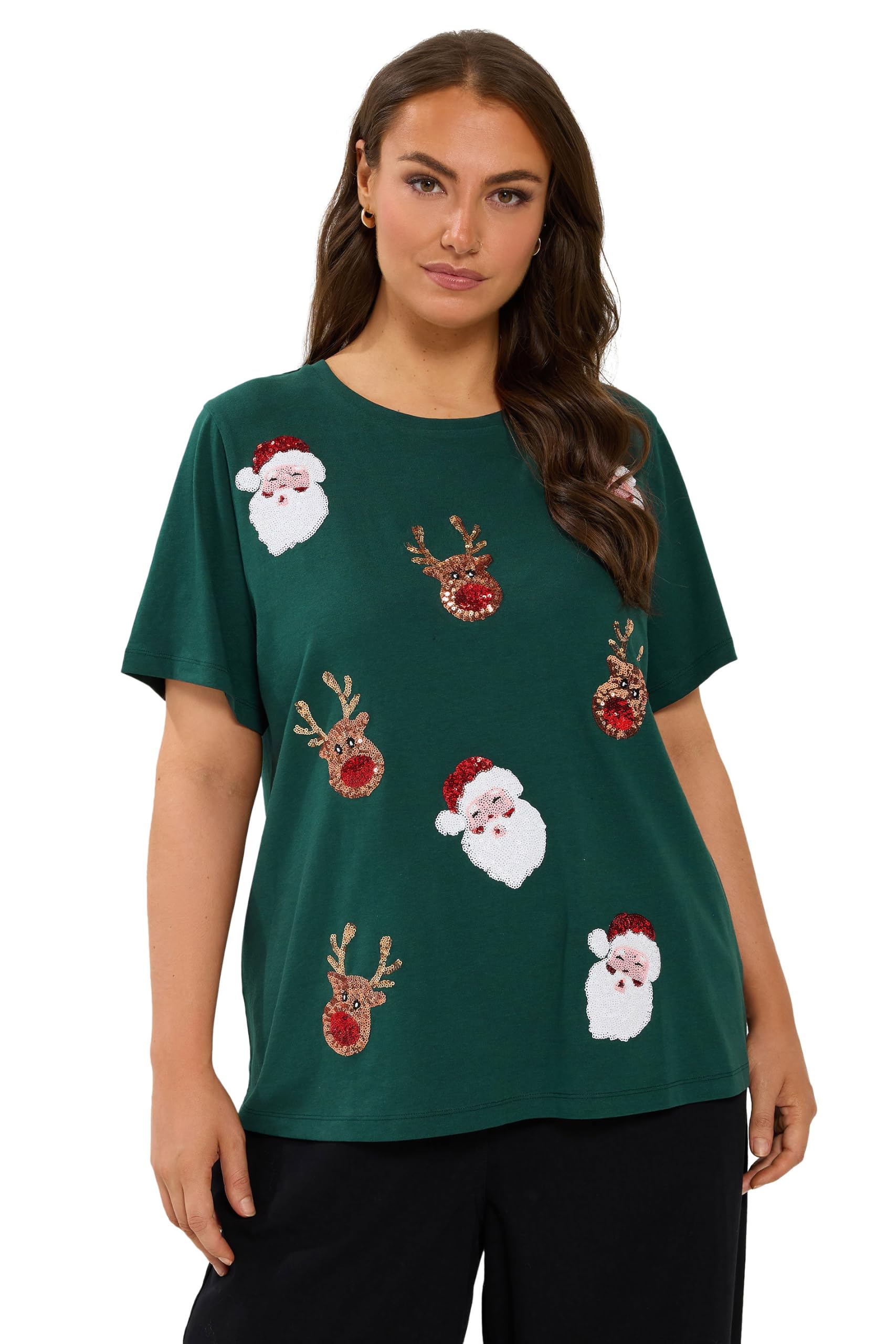 Yours Curve Sequin Embellished Novelty T-Shirt - Women's - Plus Size Curve