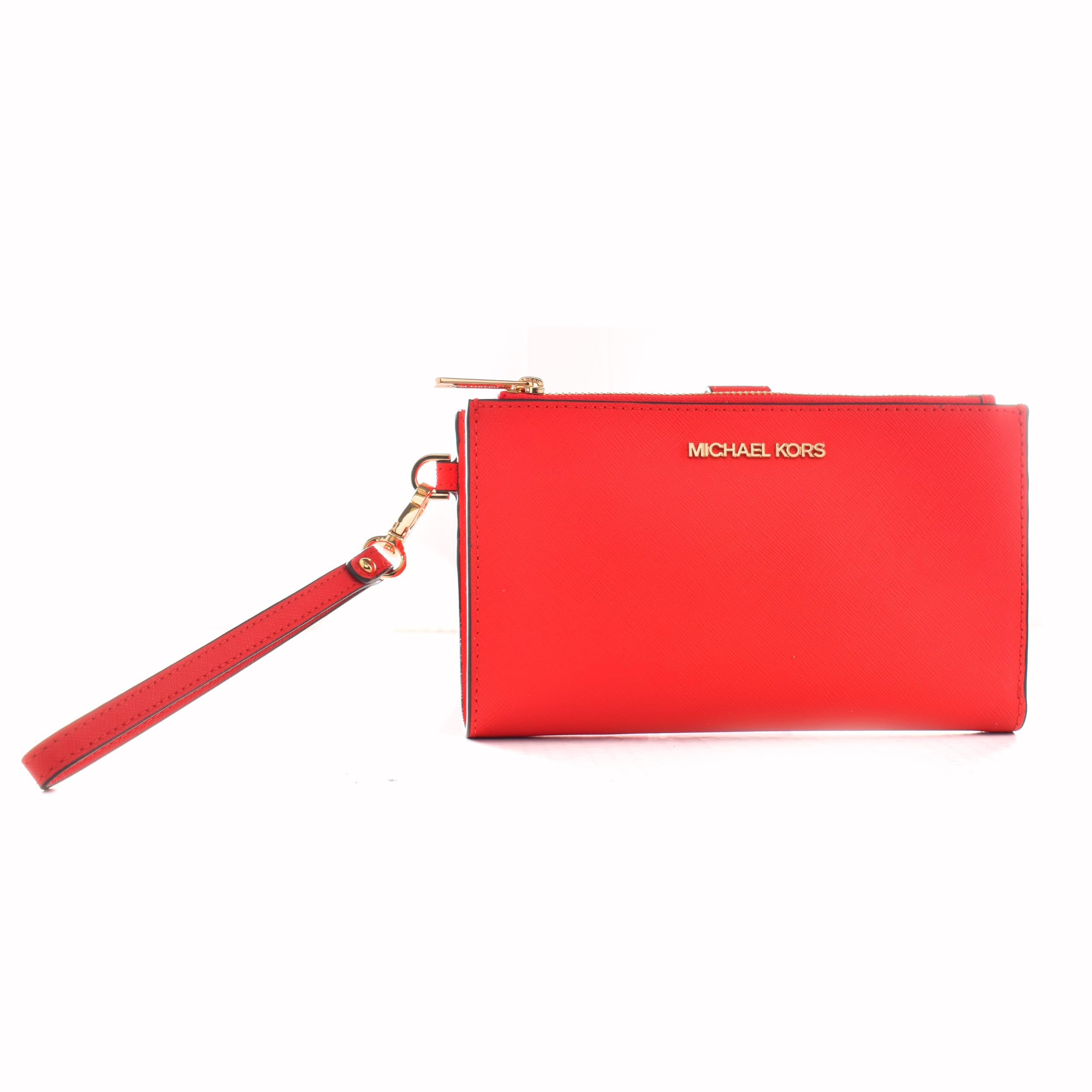 Michael Kors Jet Set Travel Double Zip Saffiano Leather Wristlet Wallet in DK Sangria