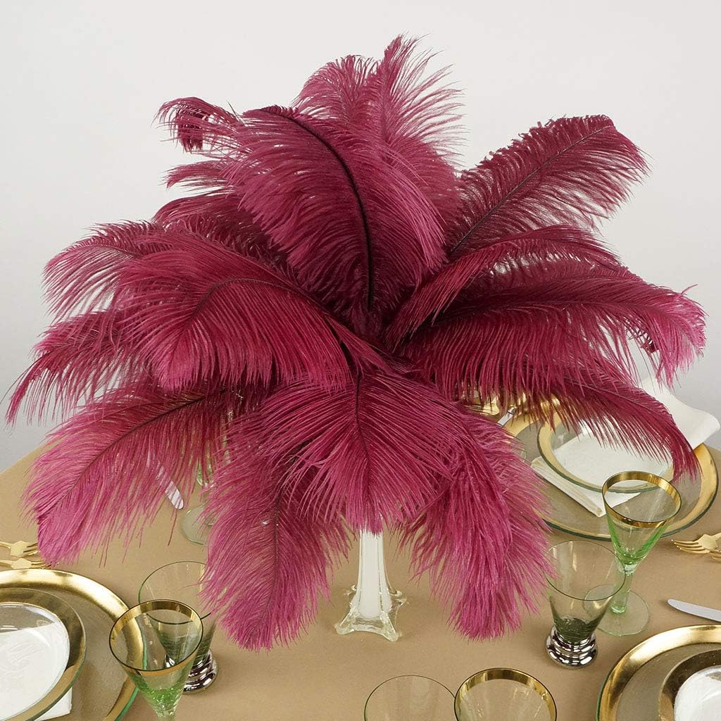 Zucker Feather Products Ostrich Feathers for Centerpieces- Wedding Decorations- Feathers for Crafts, 12 Pieces, 13-16 inch, Burgundy