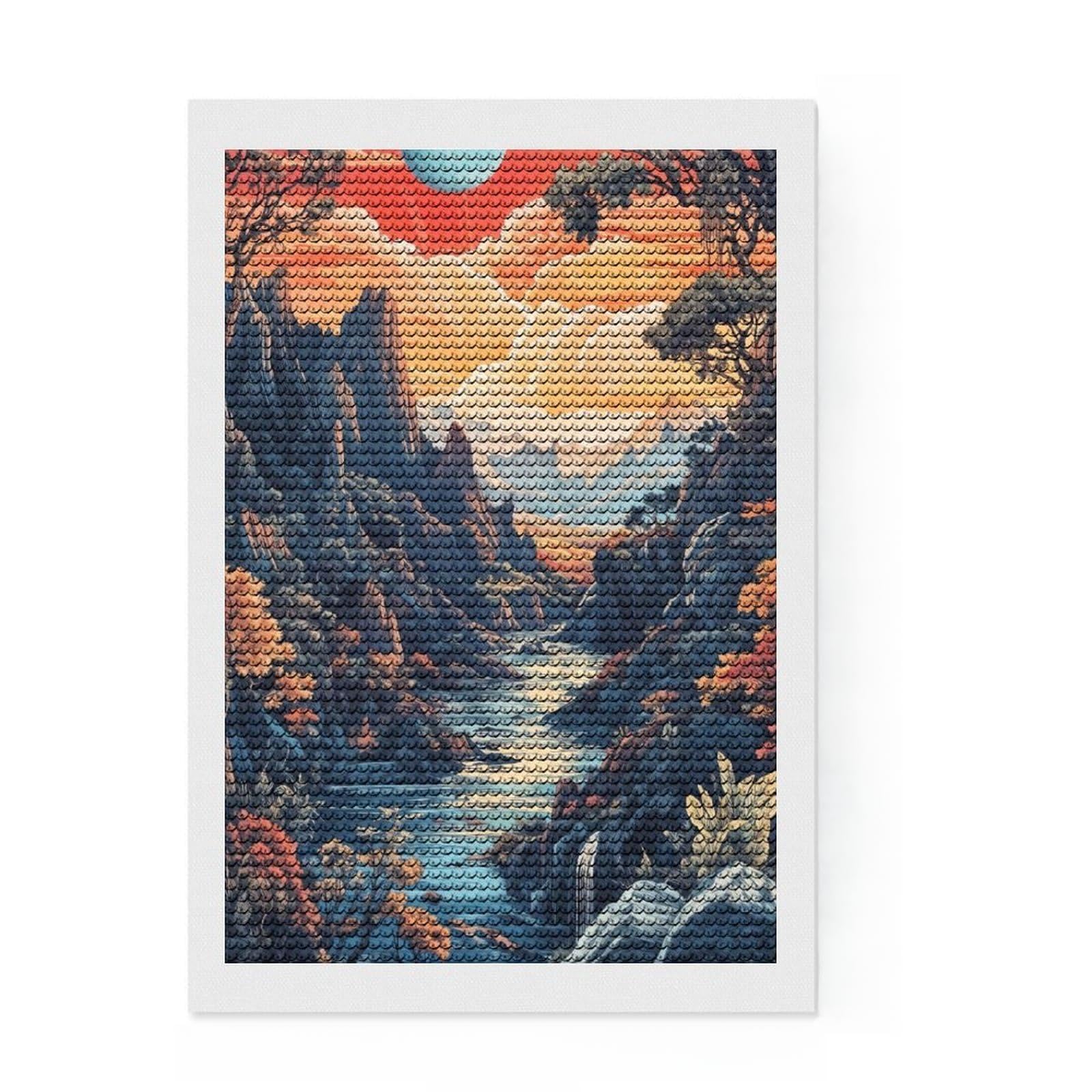Junmoney Surreal River Valley Full Drill Diamond Painting Kit 8"x12", for Adults, Printed Canvas, Bedroom Decor, Birthday Gift, with Tool Kit