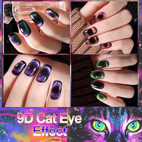 Miniatura 2 de Esmalte de uñas de gel de ojo de gato, esmalte de gel de ojo de gato 9D con barra magnética, gel holográfico camaleón con efecto mágico de doble