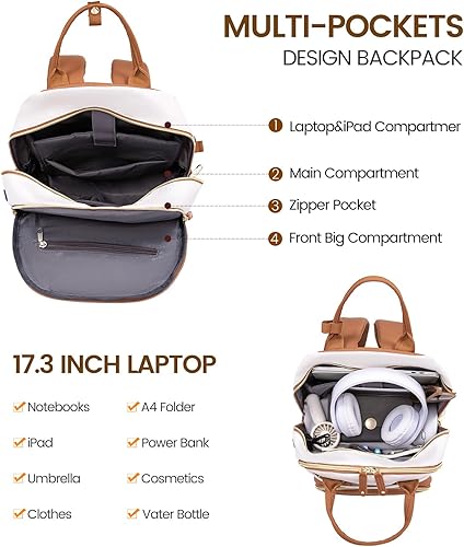 Miniatura 8 de LOVEVOOK Mochila para computadora portátil para mujer, mochila de viaje para computadora portátil, Beige - Marrón, 15,6 pulg., Mochila de viaje para