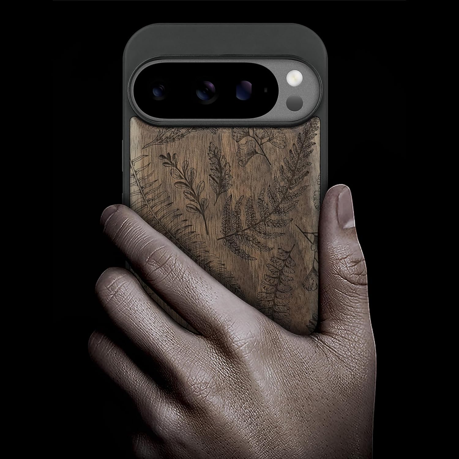 Carveit Magnetic Wooden Case for Google Pixel 10 / Pixel 10 Pro Case, Wood Artisan Engraved & Soft TPU Shockproof Cover, Compatible with MagSafe Wireless Chargers (Vintage Floral Pattern) Walnut