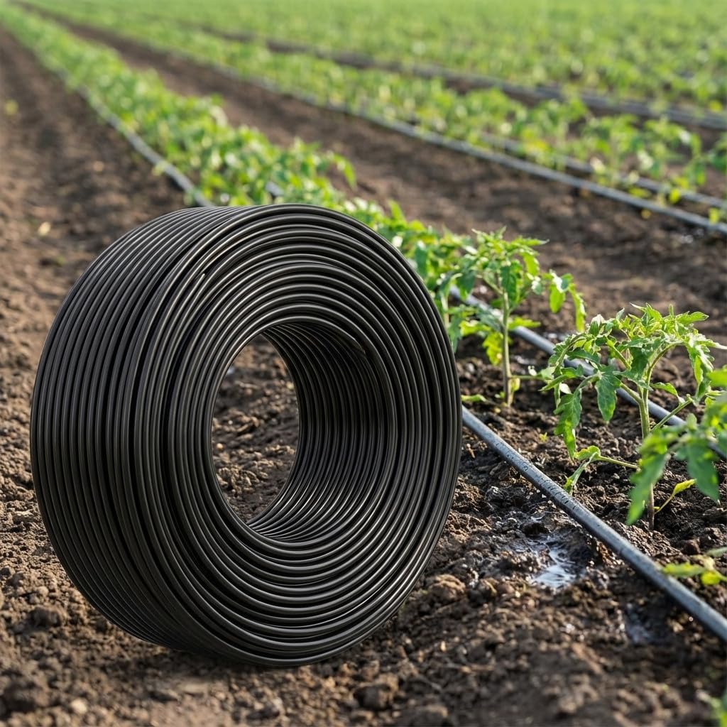 Tubo gocciolante nero da 16 mm con gocciolamenti turbolenti integrati ogni 50 cm. Bobina da 100 METRI. Spessore della parete 1 mm. Portata 2,5 l/h