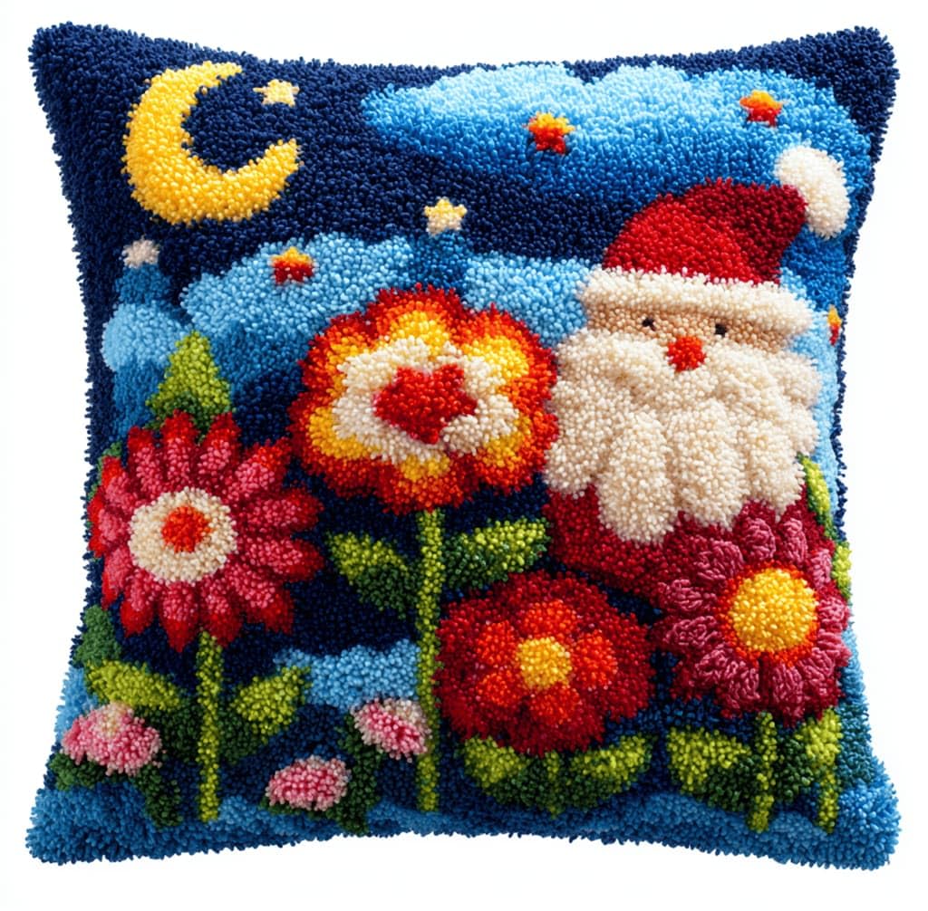 Kitquiver Latch Hook Kits Santa Claus for Adults,Beginners DIY Latch Hook Cushion Kits and Latch Rug Kits Cross-Stitch Embroidery Cushion Cover for Home Sofa Decoration 17X17 in