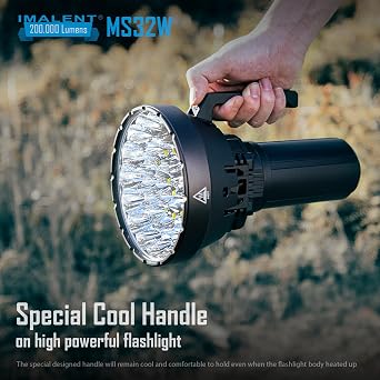 IMALENT MS32 Rechargeable LED Flashlight 200,000 Lumens, High Lumen Output with Powerful Illumination, Long Range 1618M, Bright Outdoor Flashlight for Camping, Emergency, Search Use (Warm Light)