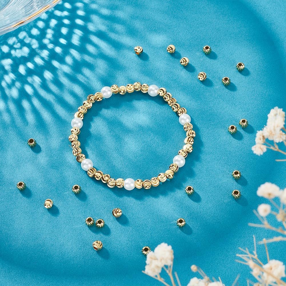UNICRAFTALE About 150Pcs Real 18K Gold Plated Spacer Beads Corrugated Round Loose Beads Long-Lasting Plated Spacer Beads 5mm Diamete for Jewelry Crafts Making - Image 2