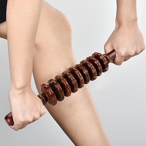 Miniatura 5 de Rodillo de masaje de madera, barra de rodillo muscular para celulitis para atletas, barra de masaje manual de punto de gatillo para alivio del dolor