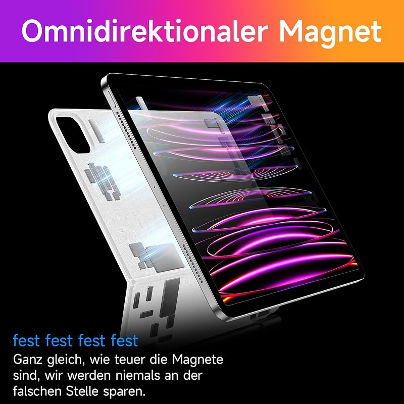 HOU iPad Air 11 (M3 2025/M2 2024)/Air 5/Air 4 Bluetooth Billentyűzetes Tok, iPad Pro 11 Kompatibilis, 7 Színű RGB Háttérvilágítás, Touchpad,