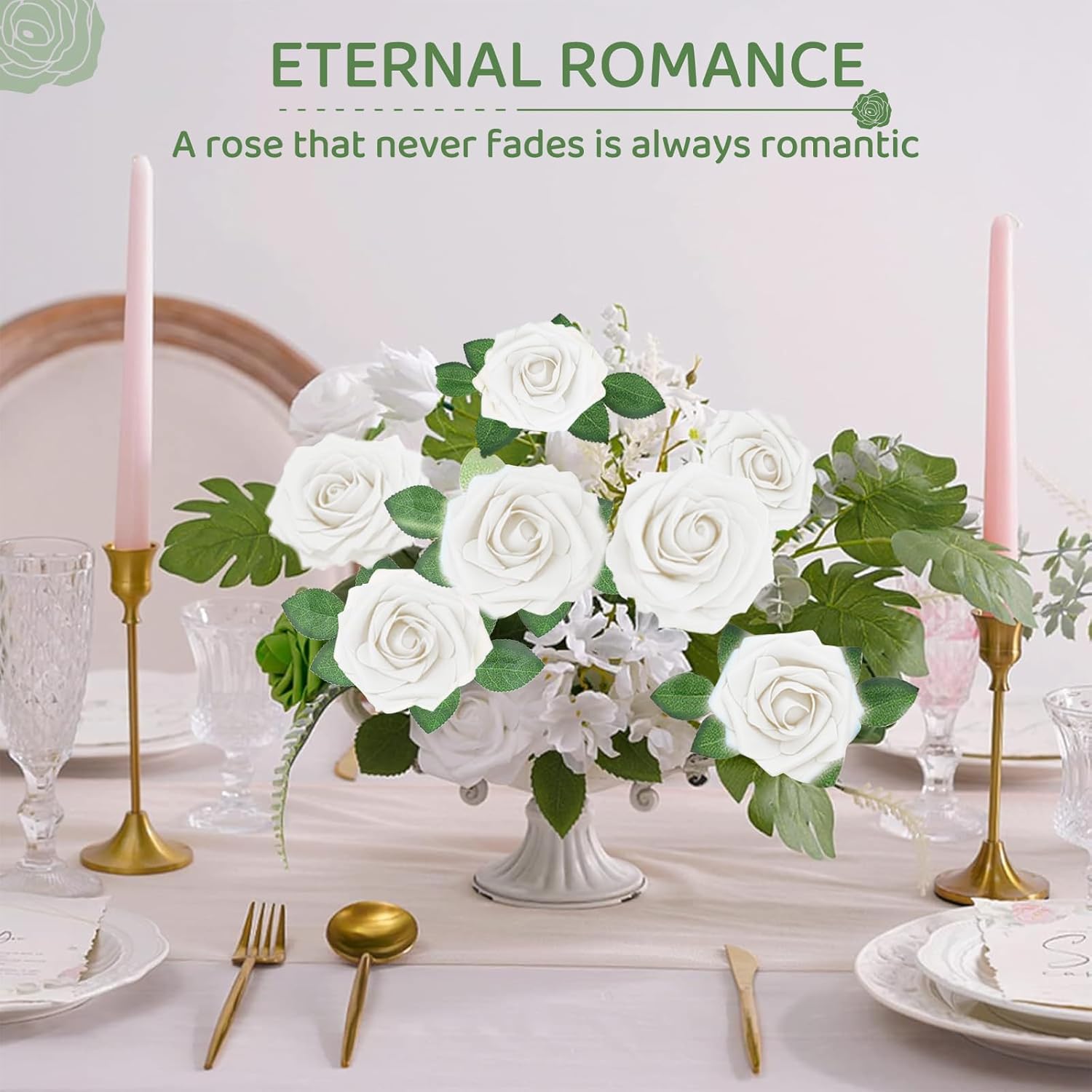 Artificial Roses, Artificial Roses, Artificial Flowers, Artificial Flowers, Flower Decoration, Fake Flowers (Pure White)