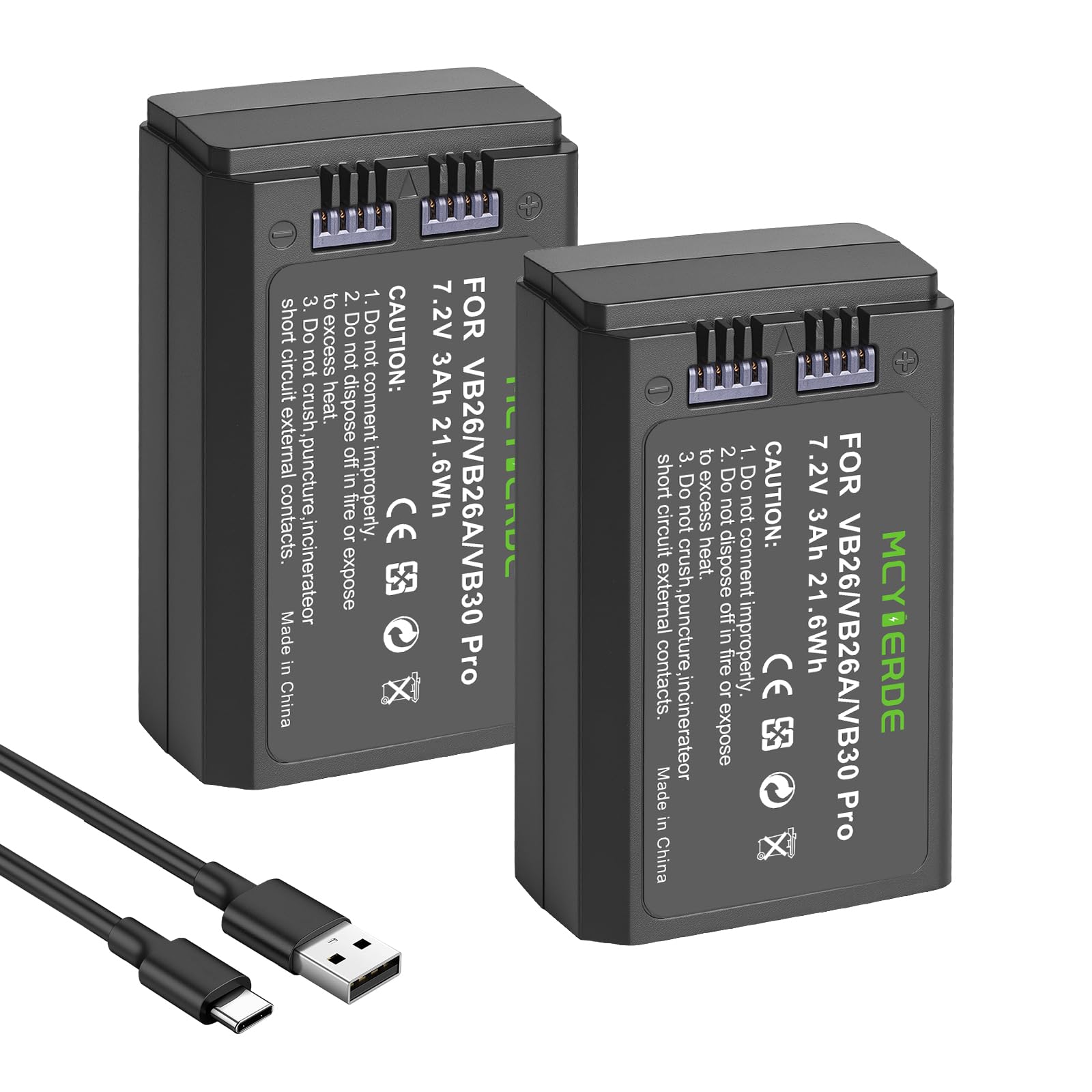 2-Pack VB26B/VB26A/VB26/VB30 Pro Replaceable Li-ion Battery Compatible with Godox V1/V860III/V850III Camera Flash