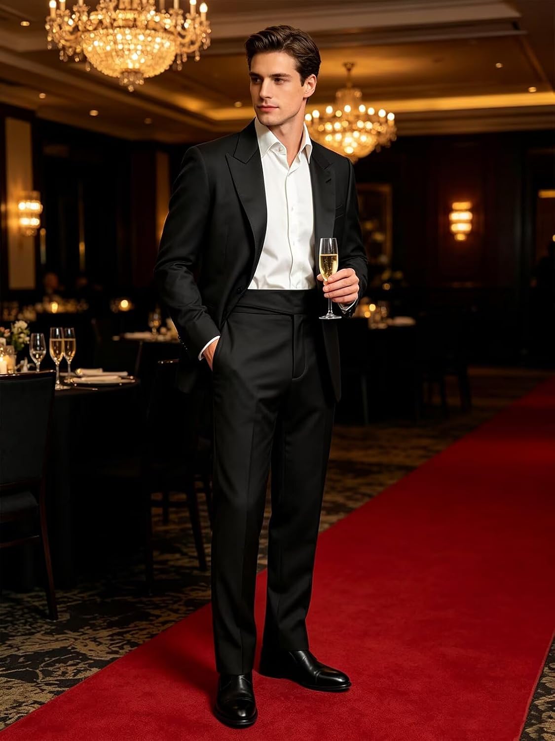 Men's Adjustable Waist Tuxedo Suit Pants Formal Wedding Trousers