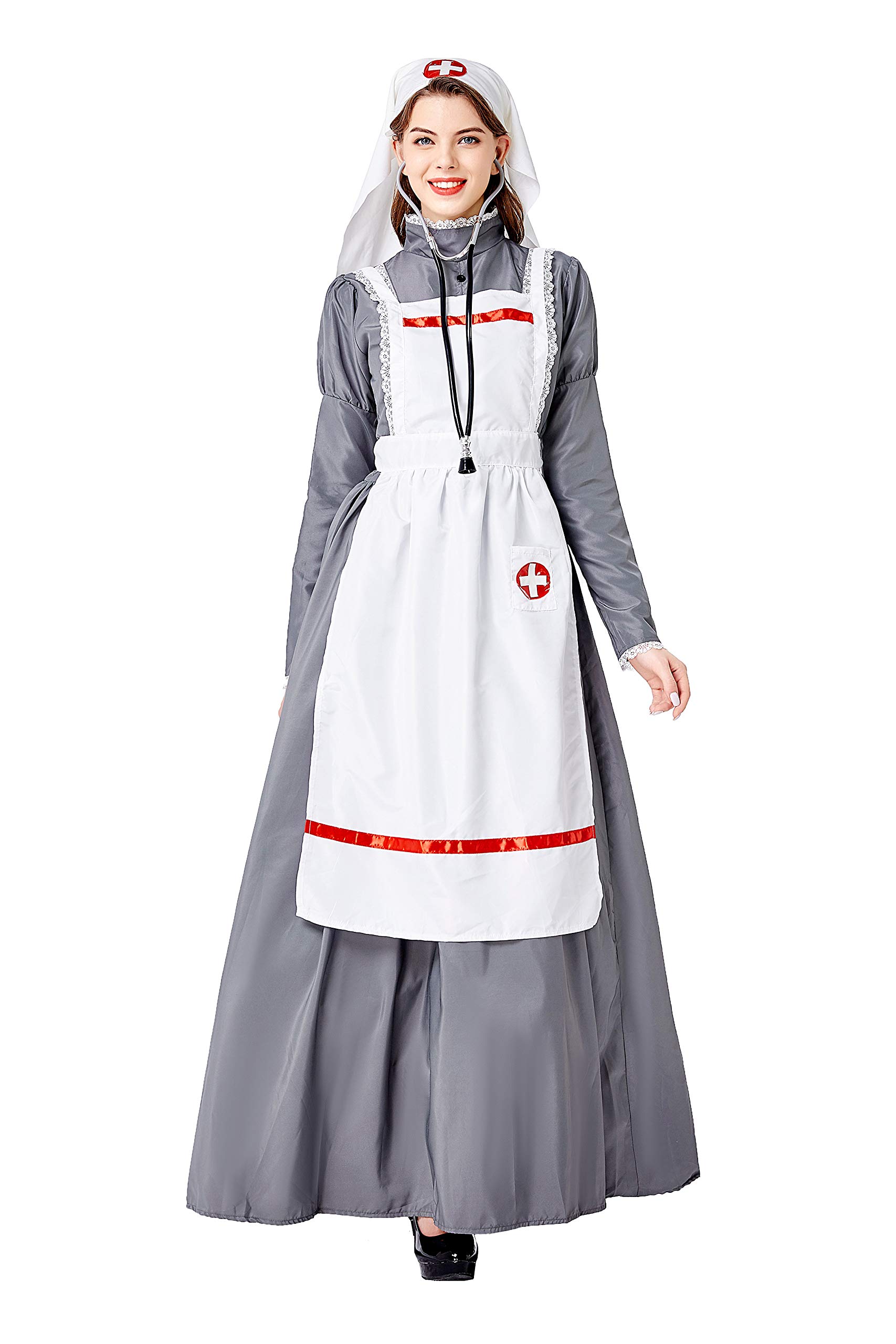 Honeystore Women's Medieval Nurse Costume Long Dress Up Cosplay Outfits