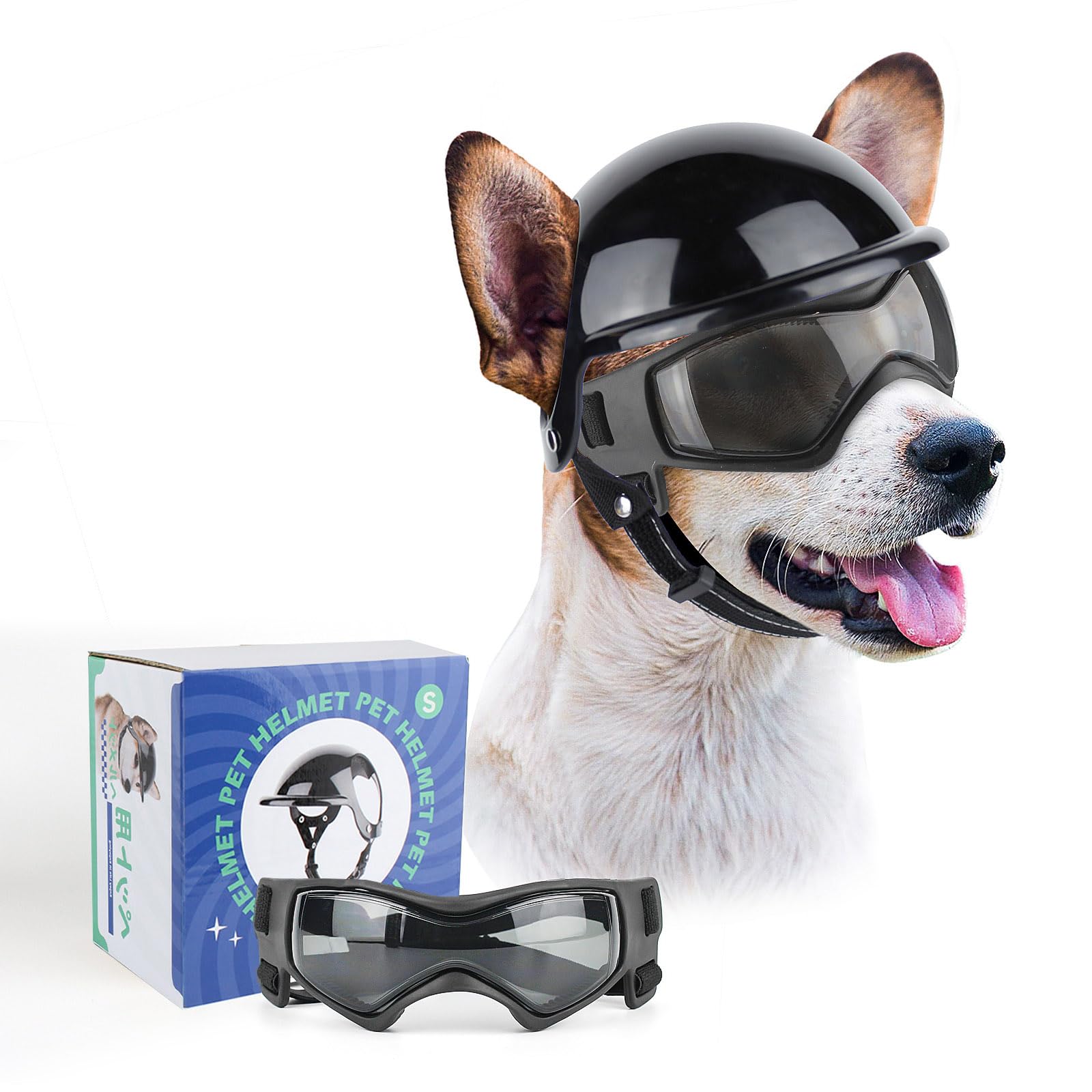 PETLESO Dog Goggles for Small Dogs with Helmet, 2PCS Doggy