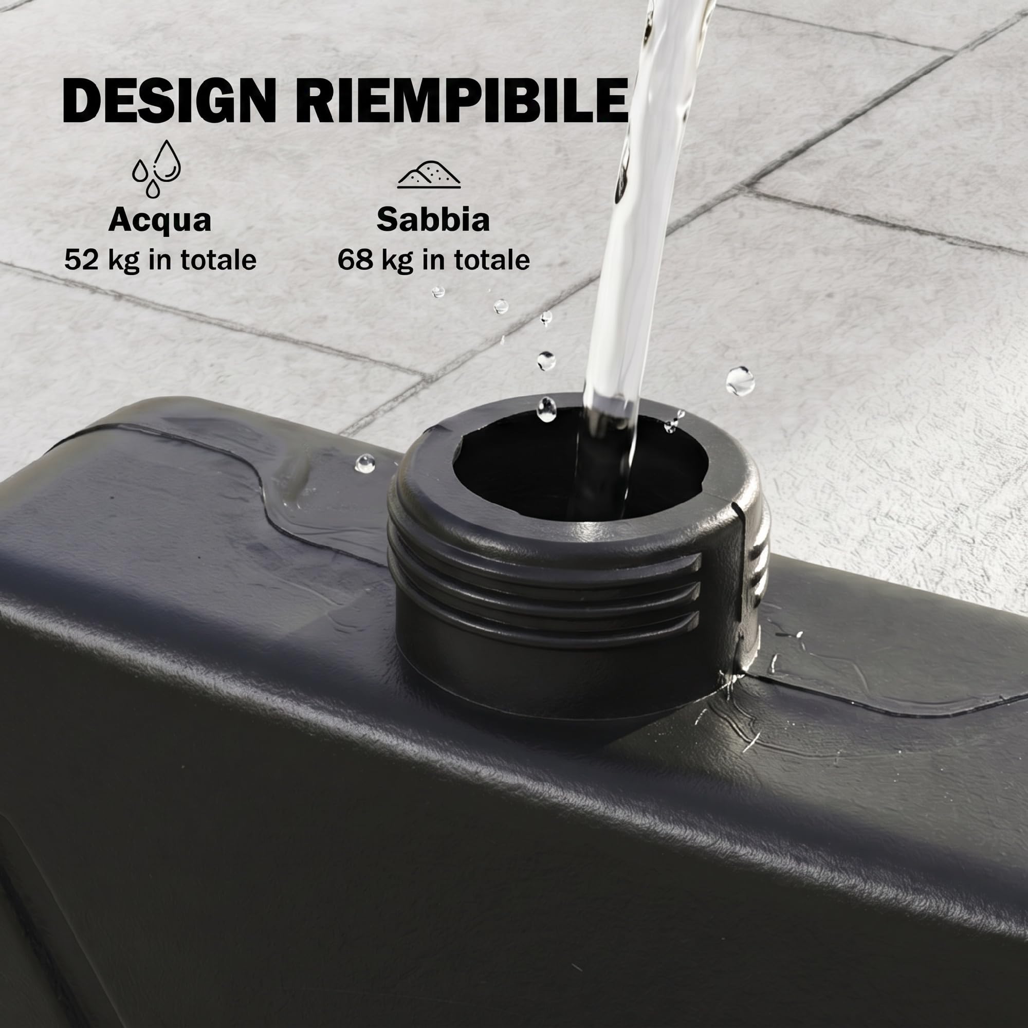Outsunny Base per Ombrellone a Braccio da 4 Pezzi in HDPE Riempibili con Acqua e Sabbia, Ø100x8 cm, Nero