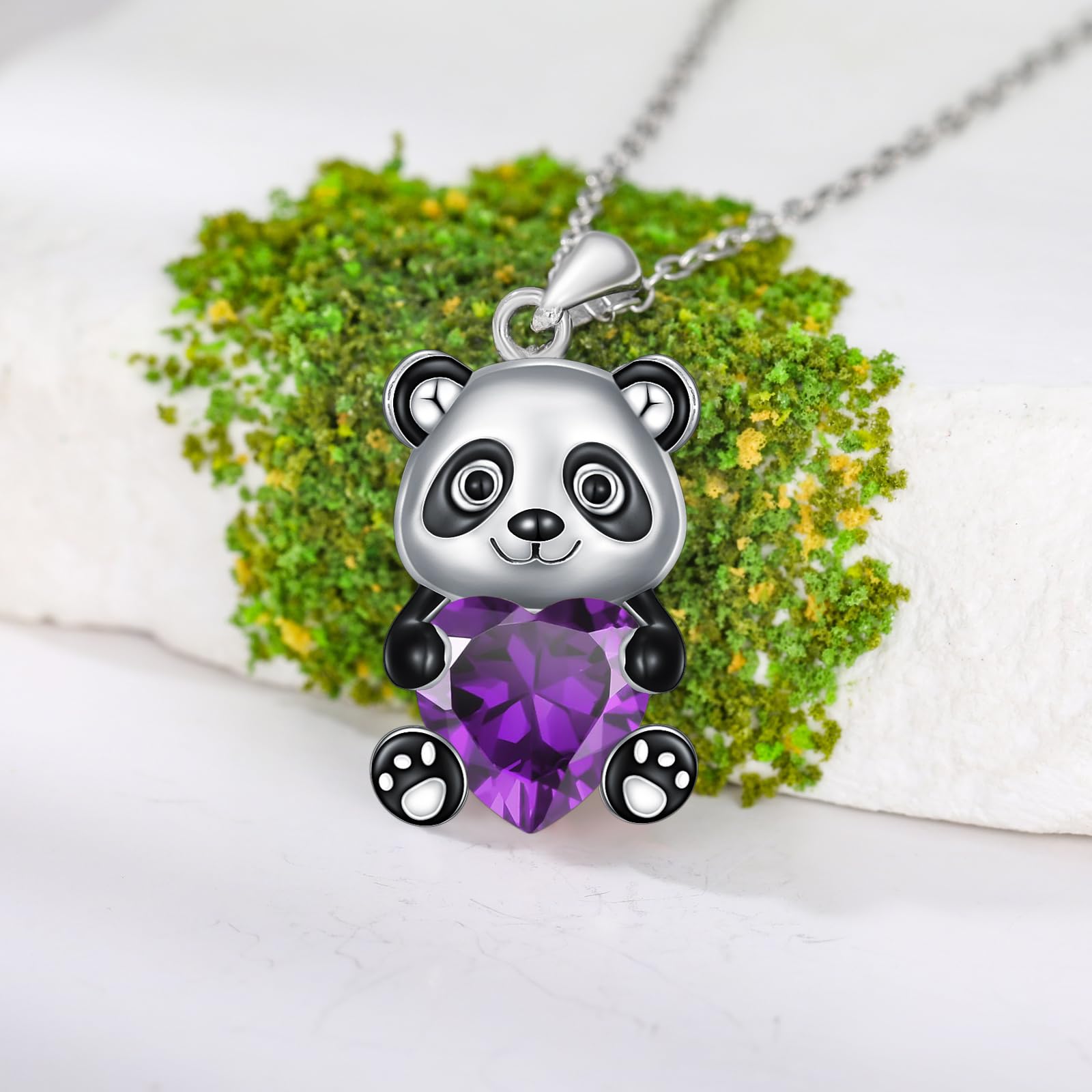 Panda Anhänger Halskette mit Herz Geburtsstein Panda Halskette Geschenk für Frauen