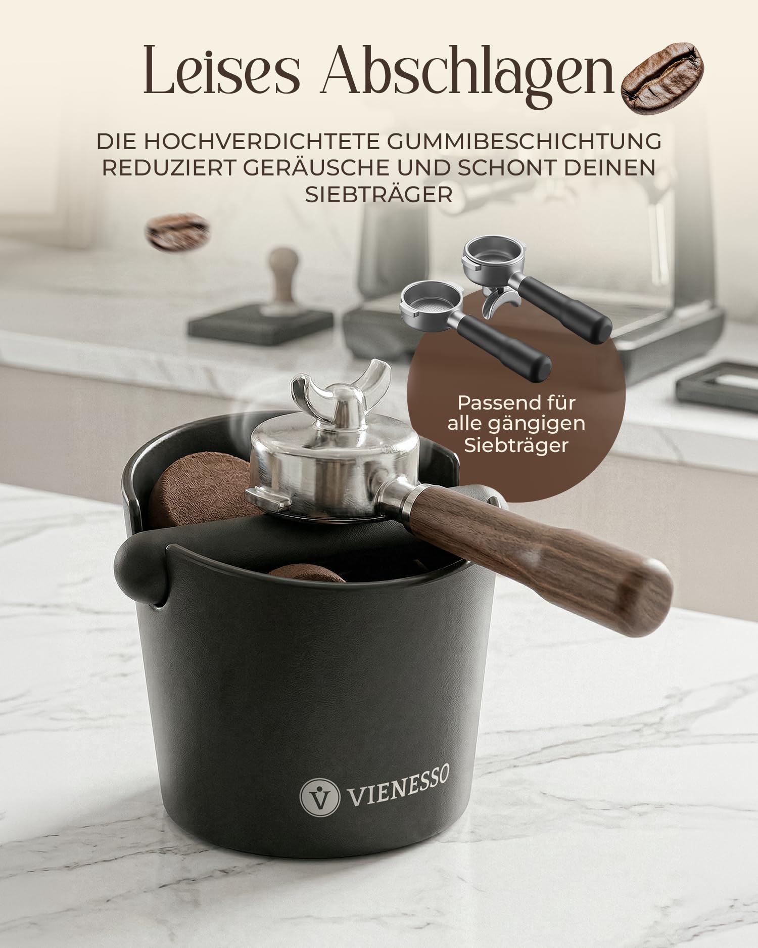 Abklopfbehälter für Siebträger | Knock Box Espresso - Kaffeesatz Abschlagbehälter, rutschfest und geräuschdämpfend | Barista Zubehör für alle Siebträgermaschinen