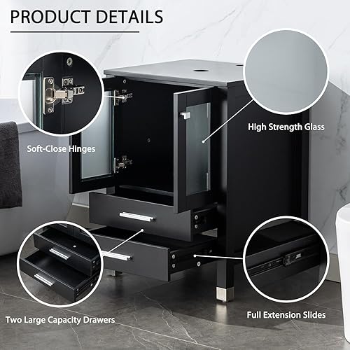 Miniatura 4 de LUCKWIND Fregadero de baño doble de 60 pulgadas, serie elegante con gabinete lateral, construcción de madera maciza y marco pintado, incluye