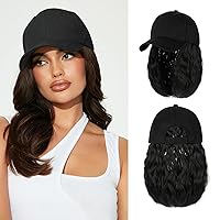 Vista 18 de Peluca de gorra de béisbol para mujer, gorra de béisbol con extensiones de cabello, gorra ajustable adjunta de 24 pulgadas de largo, ondulada