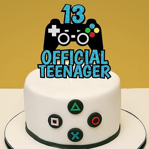 Miniatura 4 de Decoración oficial de 13 para tartas para adolescentes, selecciones temáticas de cumpleaños, decoración de fiesta de juegos hecha a mano, negro,