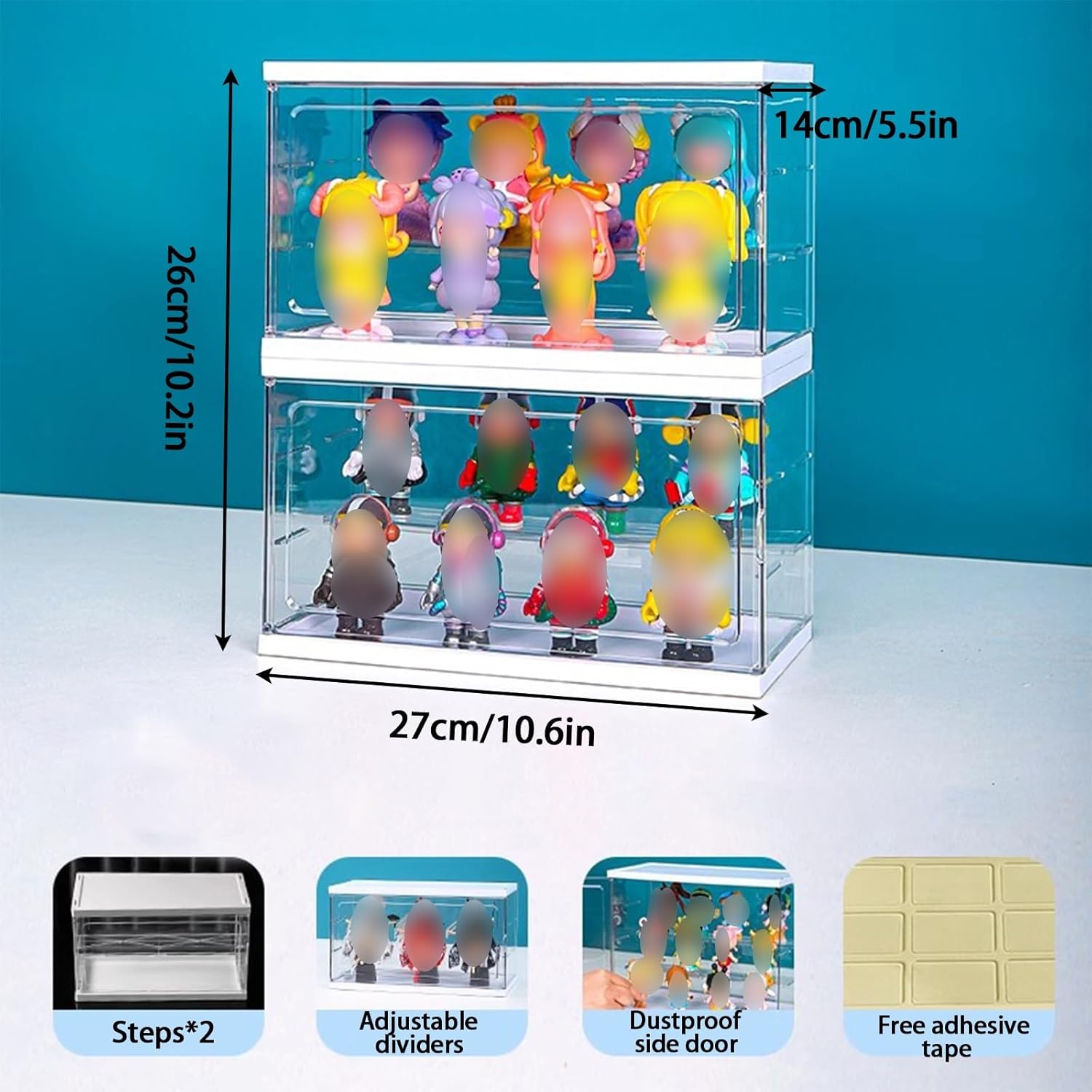 HCUDFN Two Pack Display Case, Transparent Character Display Box, Acrylic Storage Box with Magnetic Door, Dustproof Display Stand for Books, Dolls, Perfume, Cosmetics(27x14x26cm(10.6x5.5x10.2in))