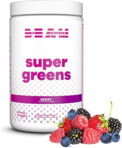 BEAM Be Amazing Super Greens Polvo con prebióticos, enzimas digestivas y antioxidantes Suplementos energéticos, 18 frutas y 8 verduras Mezcla de