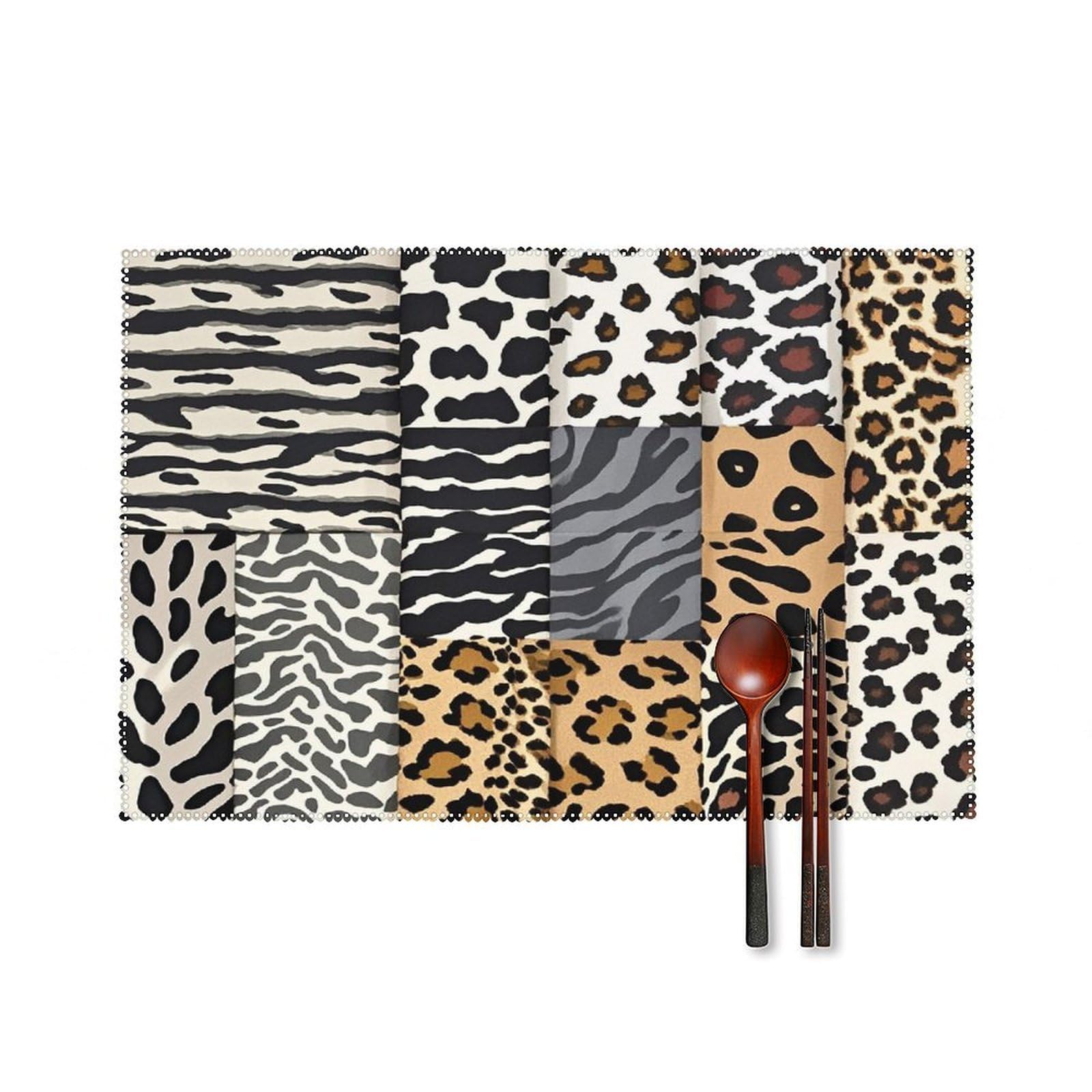 Leopard with Brownish Placemats Set of 6 Heat Resistant Non-Slip Table Mats Washable Indoor Outdoor Place Mats Rustic Vintage Seasonal Placemat for Kitchen Dining Outdoor Party Table Decor
