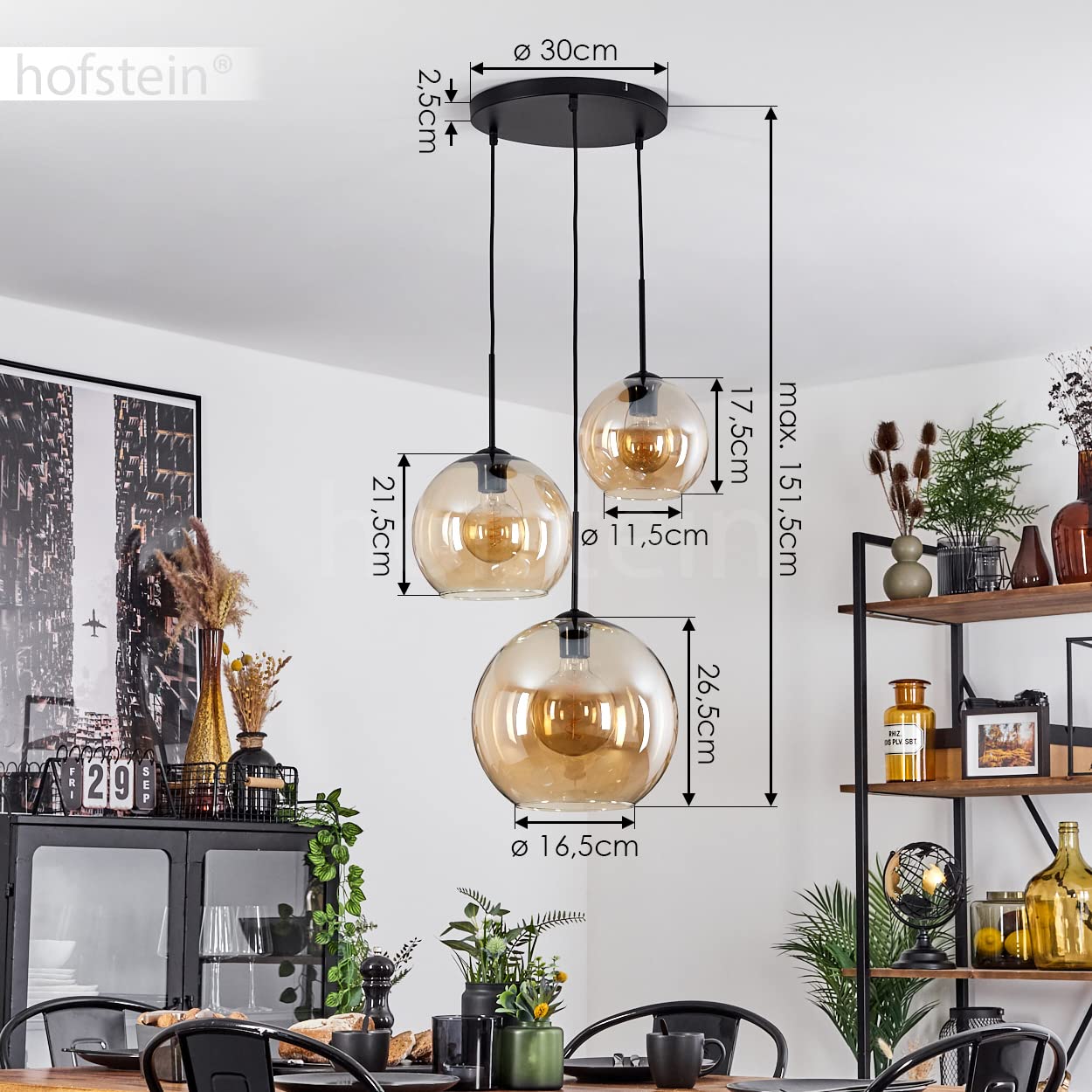 Koyoto Plafondlamp Glas 30 cm Chroom, Rookkleurig H3629468
