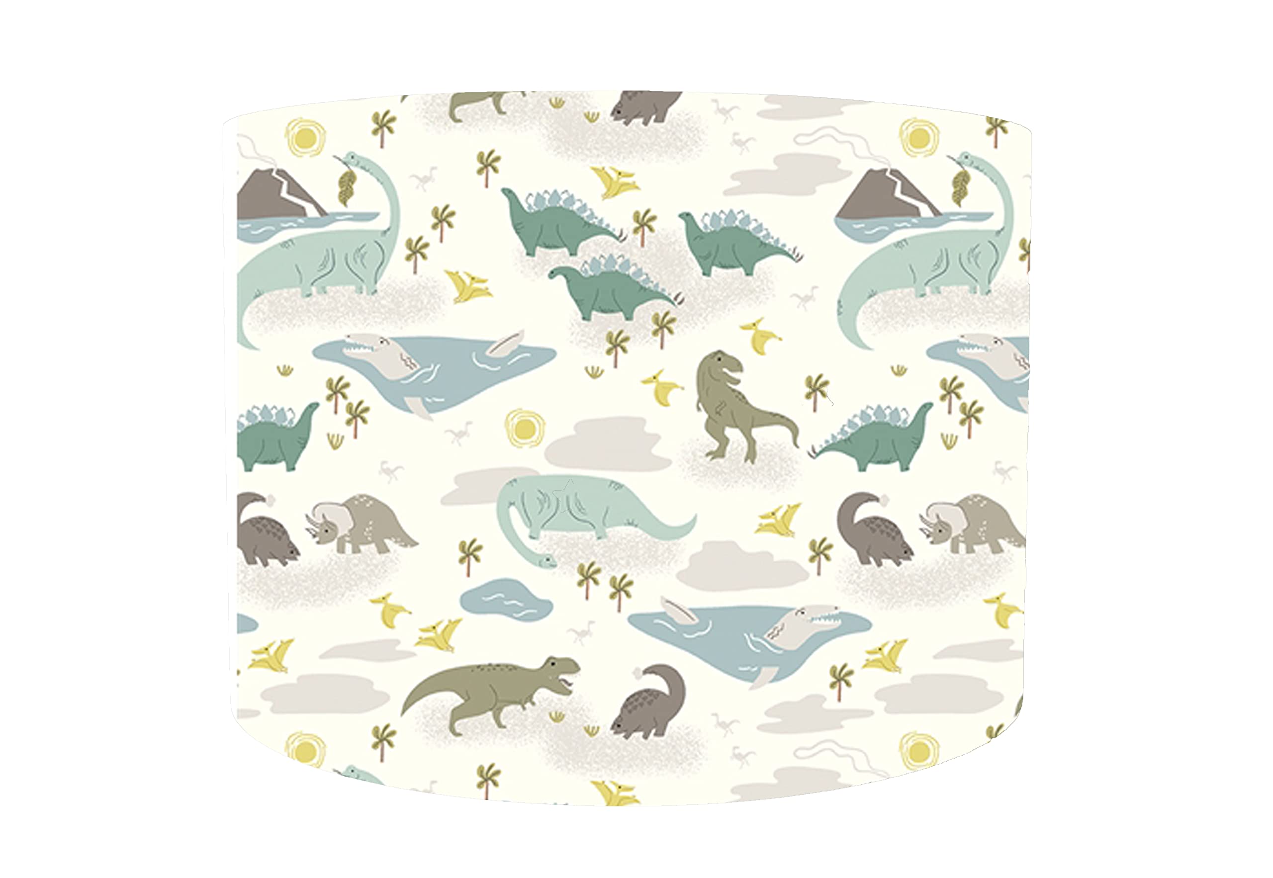 Leo & Cal, Dinosaur Drum Lampshade, Choice of 20cm, 25cm,30cm Diameter Sizes, Children Ceiling Pendant Light Shade, Dino Table Lampshade, T-Rex Nursery Accessories, Kids Playroom Decor (Cream)