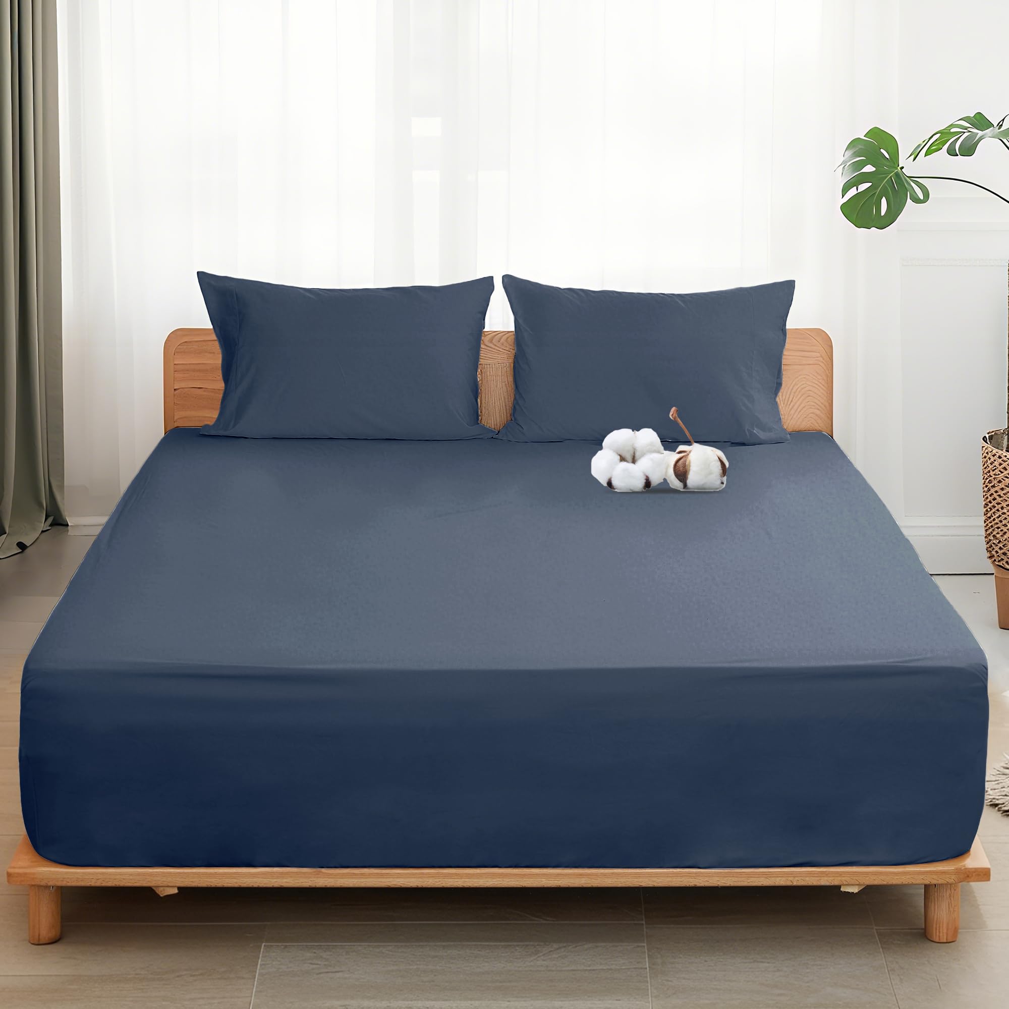 Sylvanora 100% Egyptian Cotton Fitted Sheet - 40cm Extra Deep Pocket with 4 Elastic Corner Straps - Breathable & Comfortable King Bed Sheet (150x200cm) - Luxury Hotel Quality (Crown Blue, King) — image 1