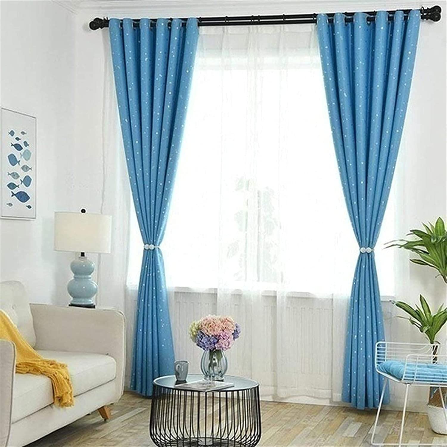 2 pcs Rideau Embrasse Embrasse Dos Retenues Boucle Clip Sangle Perle Boule Rideau Suspendu Ceintures Tiges Corde Accessoires (Bleu)