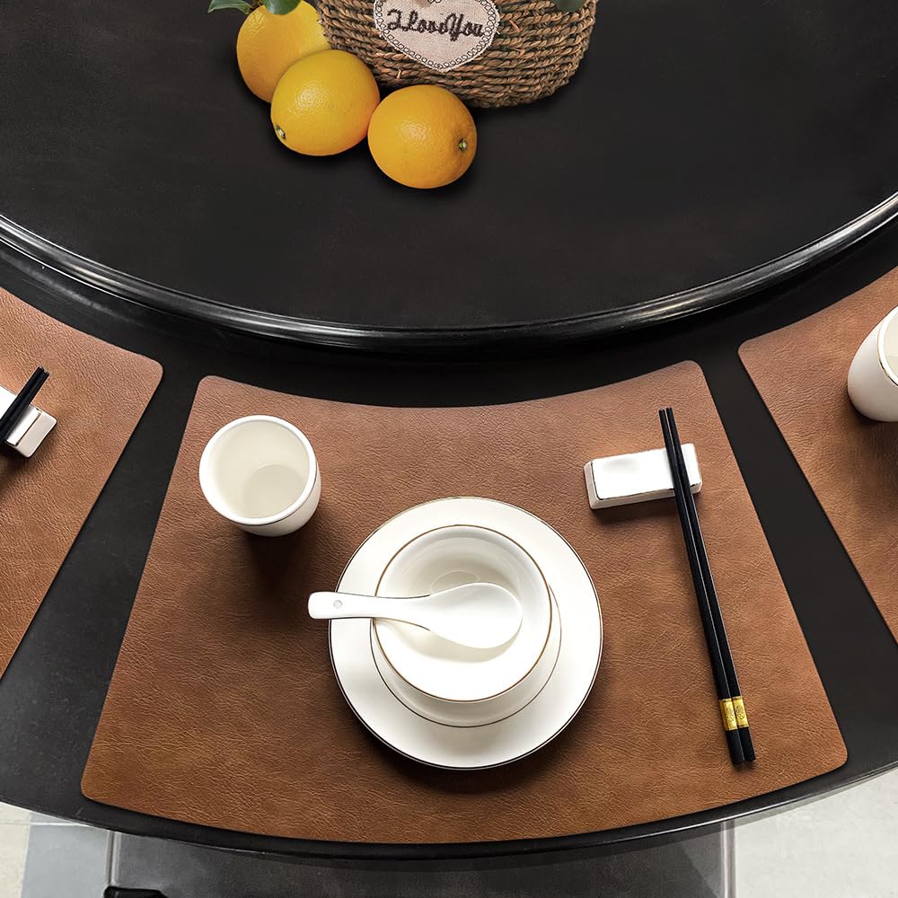 Leather Round Table Washable Placemats, Thick Faux Leather Heat Resistant Wedge Table Placemat, Waterproof Non-Slip Easy to Clean Place mat for
