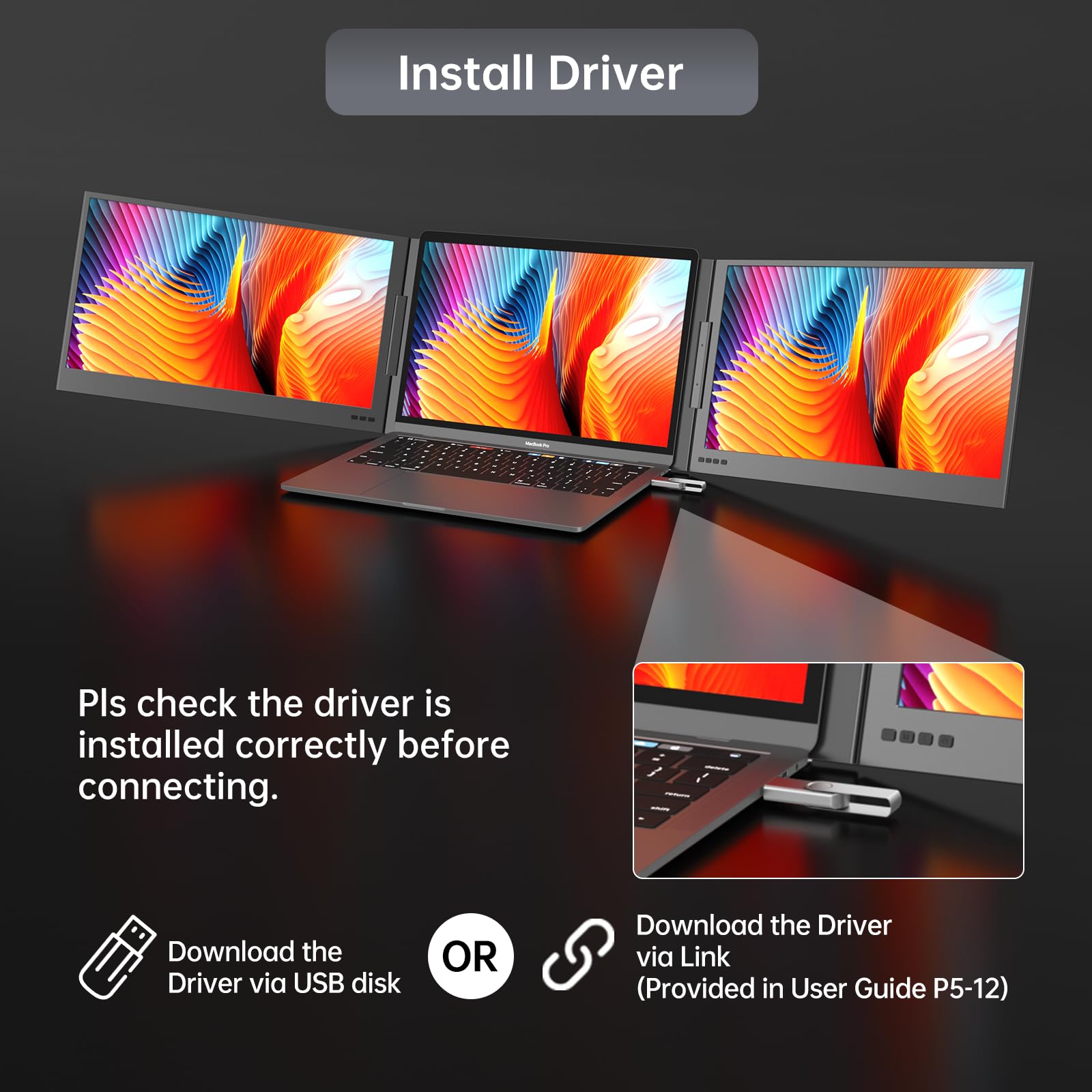 MT-VIKI 15.6'' Triple écran d'ordinateur Portable Extension Portable Laptop Screen Extender FHD 1080P IPS Ordinateurs 11''-16''Compatible avec Mac/Android/Win supporte la Rotation à 360° 1 Sac à Main
