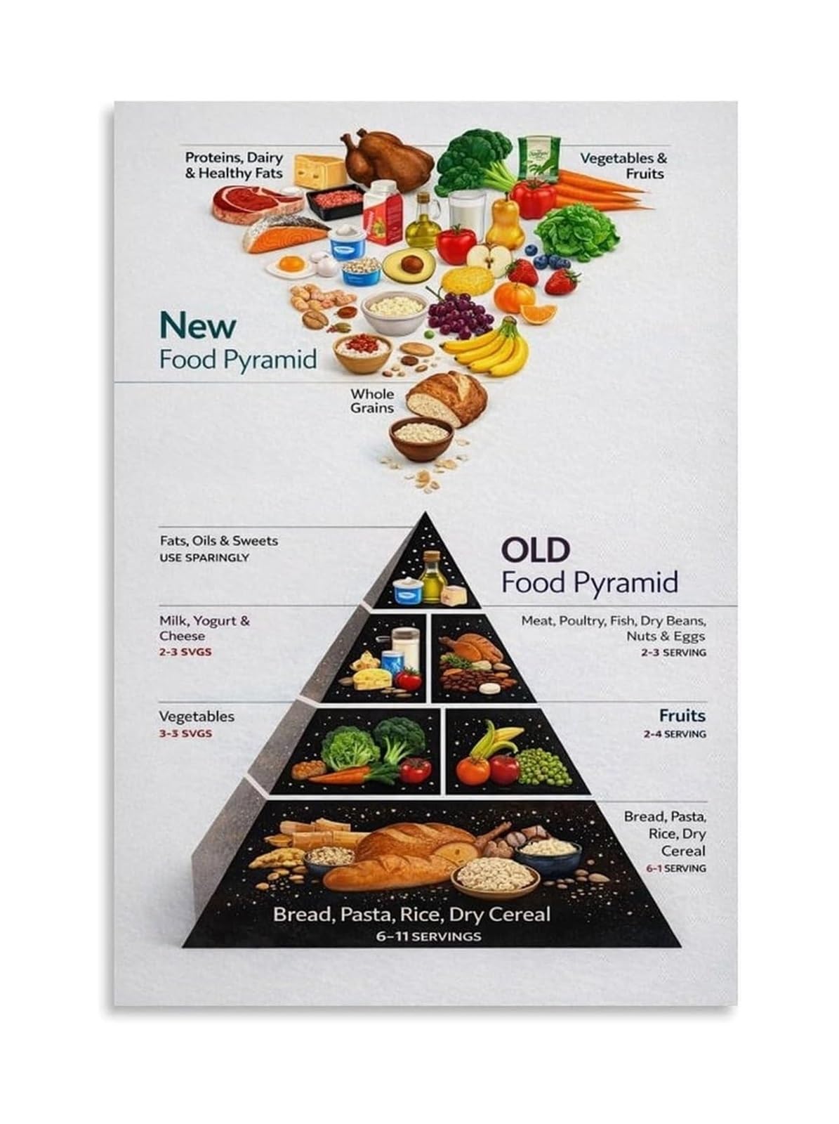 MDBJTCYZN Nutrition Education Poster, and Food Pyramid Chart for Classroom, School, and Healthy Kitchen Decor(Framed,12X18inch(30X45cm))