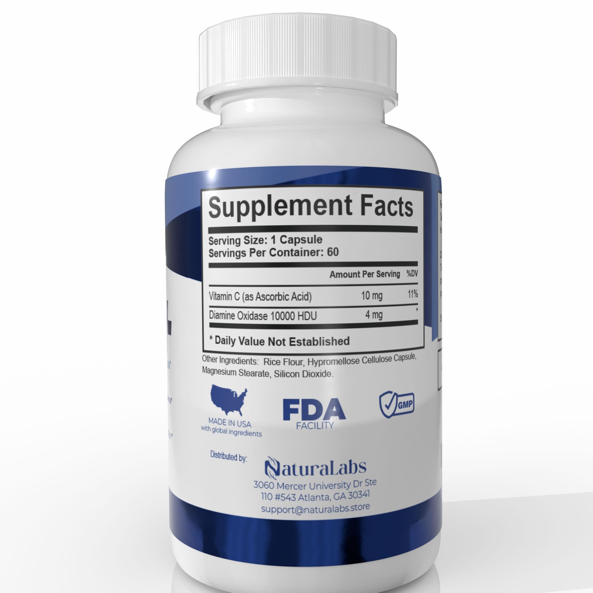 DAO Supplements Histamine Blocker – DAO Enzyme + Diamine Oxidase & Vitamin C for Gut Health & Food Support – 60 Servings - 1 Capsule Before Meals for Histamine Intolerance