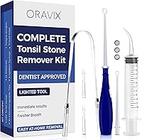 ORAVIX Tonsil Stone Remover Kit - 7-Piece Tonsillolith Removal Tool with Oral Irrigator, Tongue Scraper & Syringe for Bad Breath Relief