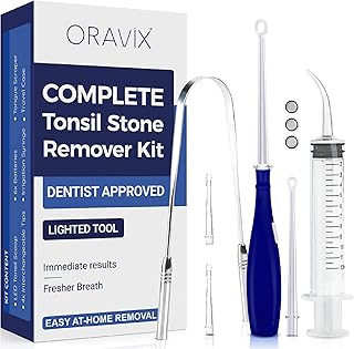 ORAVIX Tonsil Stone Remover - Tonsil Stone Removal Kit - Tonsillolith Remover Tool - Tonsil Cleaner - Fight Bad Breath - Tonsil Stone Removal Tool - Oral Irrigator - Tongue Scraper - 7 Pieces