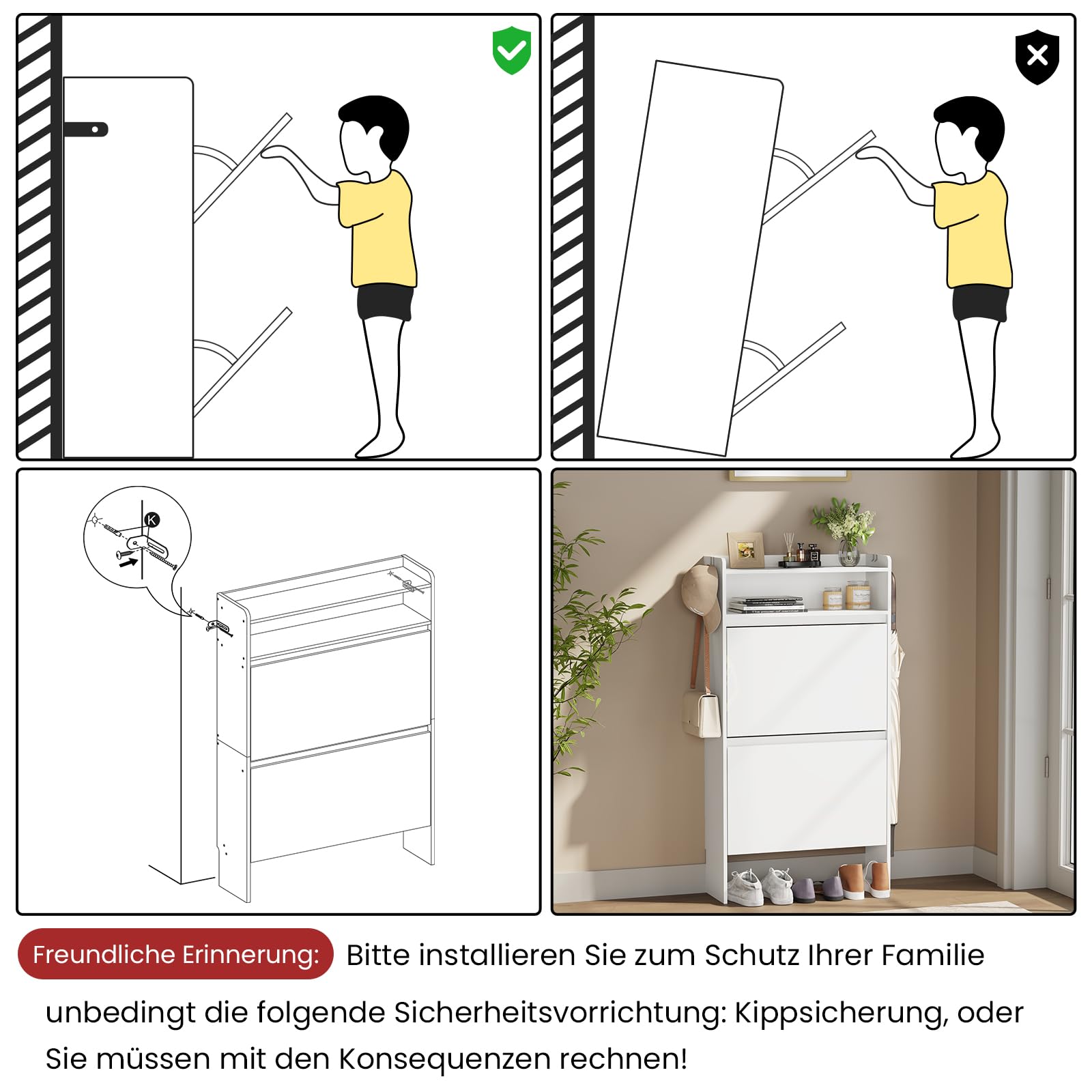 Schuhschrank, Schuhkipper, Schuhaufbewahrung, Trennwand Verstellbar