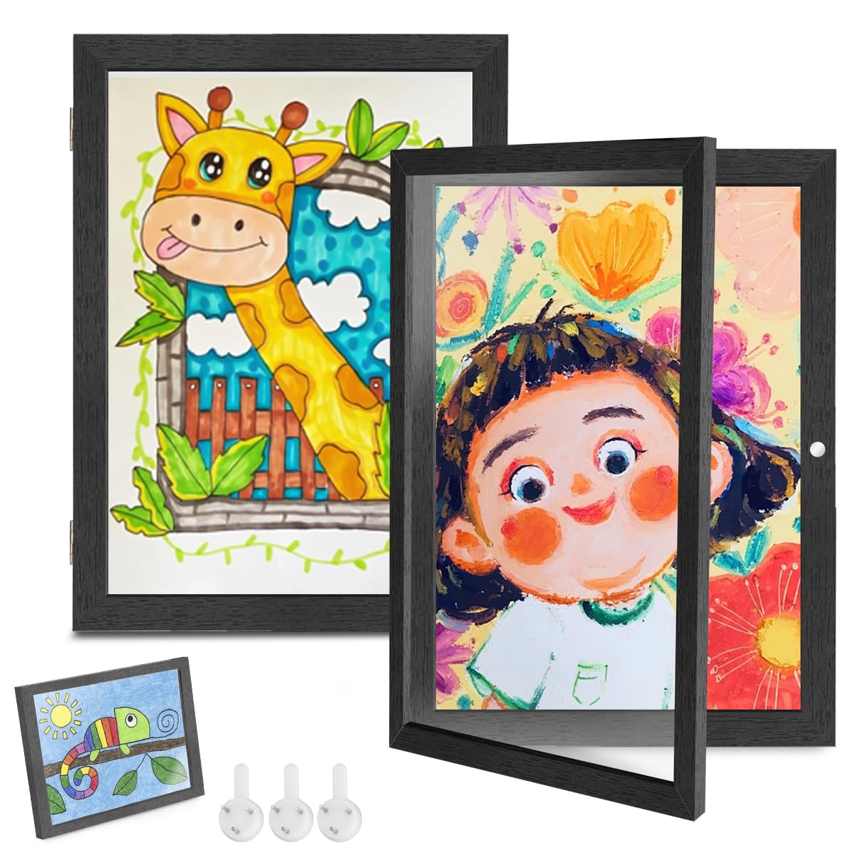 LeKaufen Multi Photo Frames for Wall, 2 Pcs Childrens Artwork Display, Kids Art Frame A4 for 50-150 Pictures, 33X24cm Art Frame for Kids Drawings for Kids Art Projects, School, Home or Office (Black)