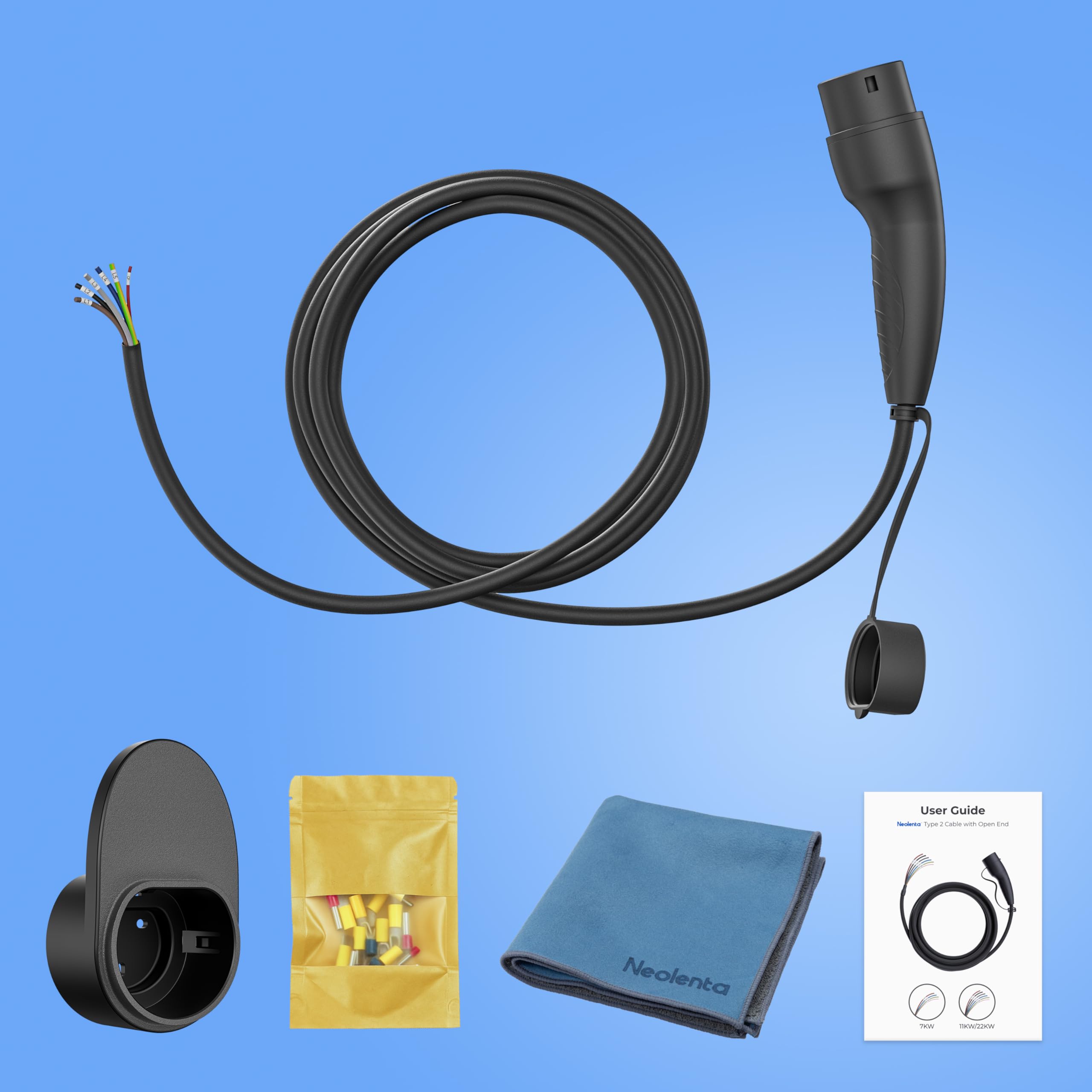 Kabel Ładowania Typ 2 Otwarte Zakończenie 11kW 7m, Kabel Wymienny do Wallbox 16A 3-Fazowy